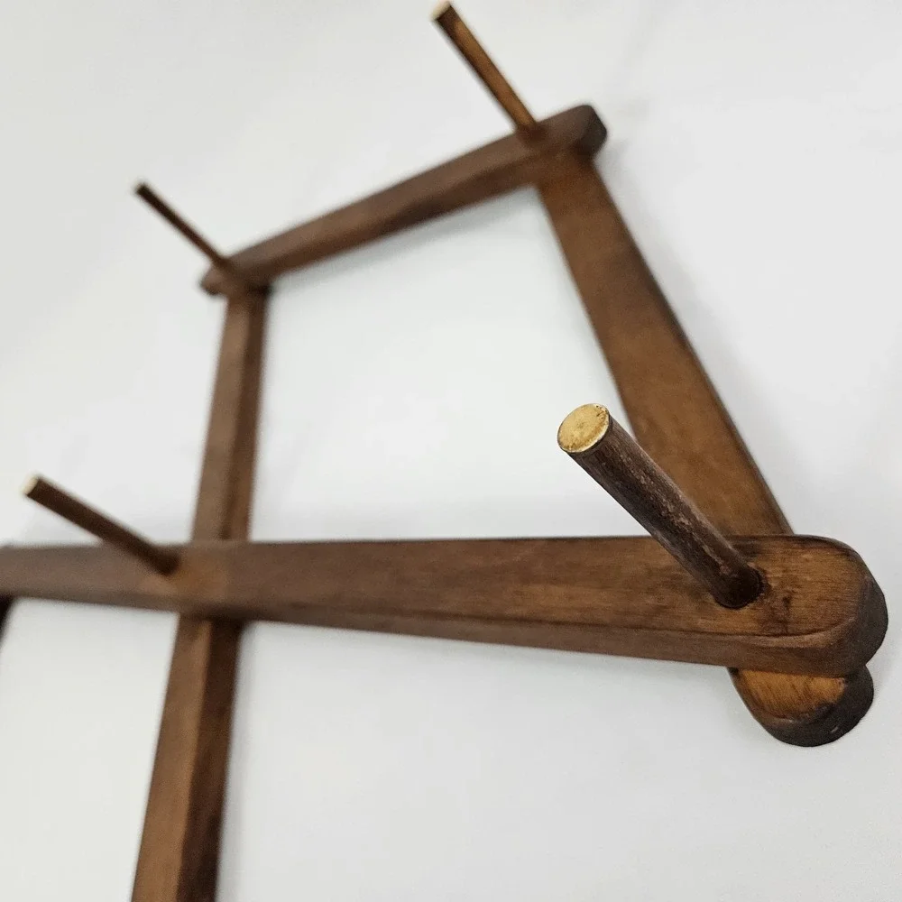 Vtg Wood Expandable Accordion Folding Rack 10 Peg Wall Hanger Hat Coat Jewelry